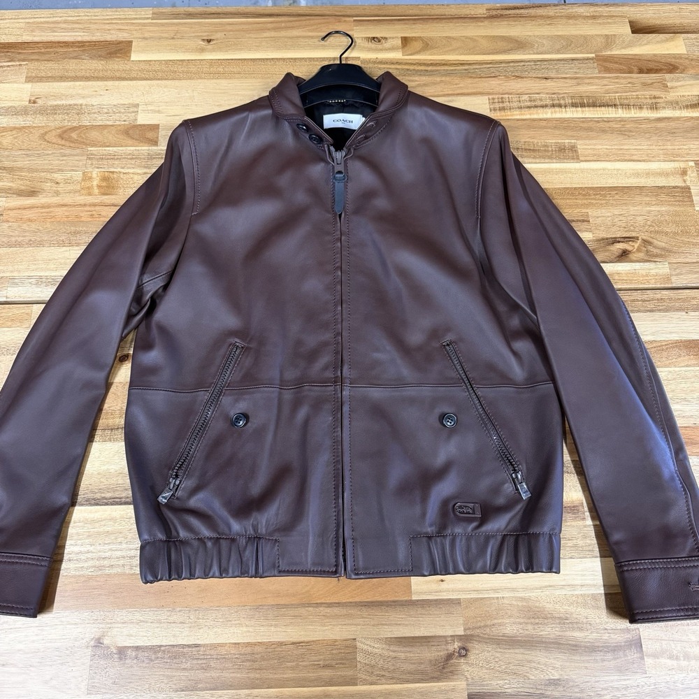 NWT Coach 93845 Men's Size 48 M Espresso Brown Sheep Leather Jacket $995 MSRP